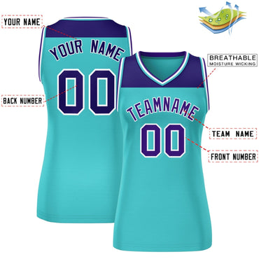 Custom Purple Aqua Color Block Fashion Tops Mesh Netball Dress For Women