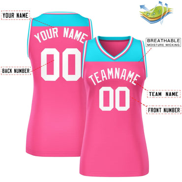 Custom Powder Blue Pink Color Block Fashion Tops Mesh Netball Dress For Women