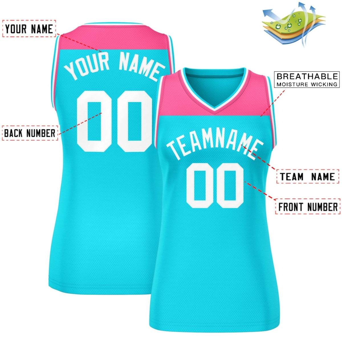 Custom Pink Powder Blue Color Block Fashion Tops Mesh Netball Dress For Women