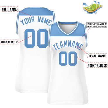 Custom Light Blue White Color Block Fashion Tops Mesh Netball Dress For Women