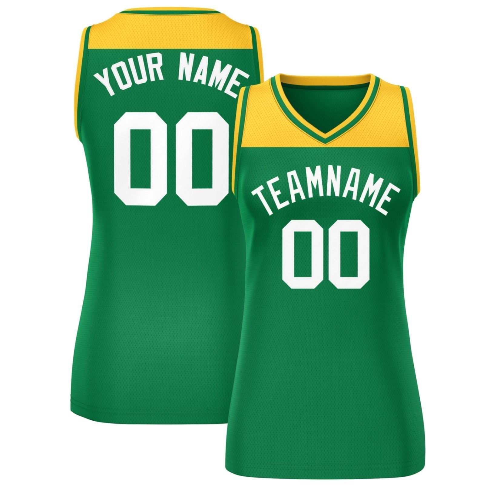 Custom Gold Kelly Green Color Block Fashion Tops Mesh Netball Dress For Women