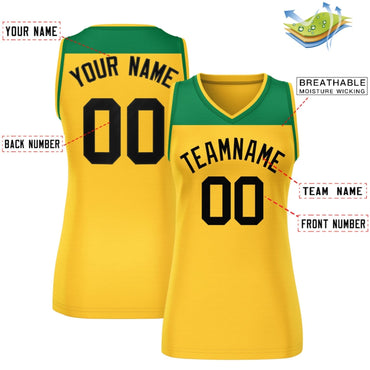 Custom Kelly Green Gold Color Block Fashion Tops Mesh Netball Dress For Women