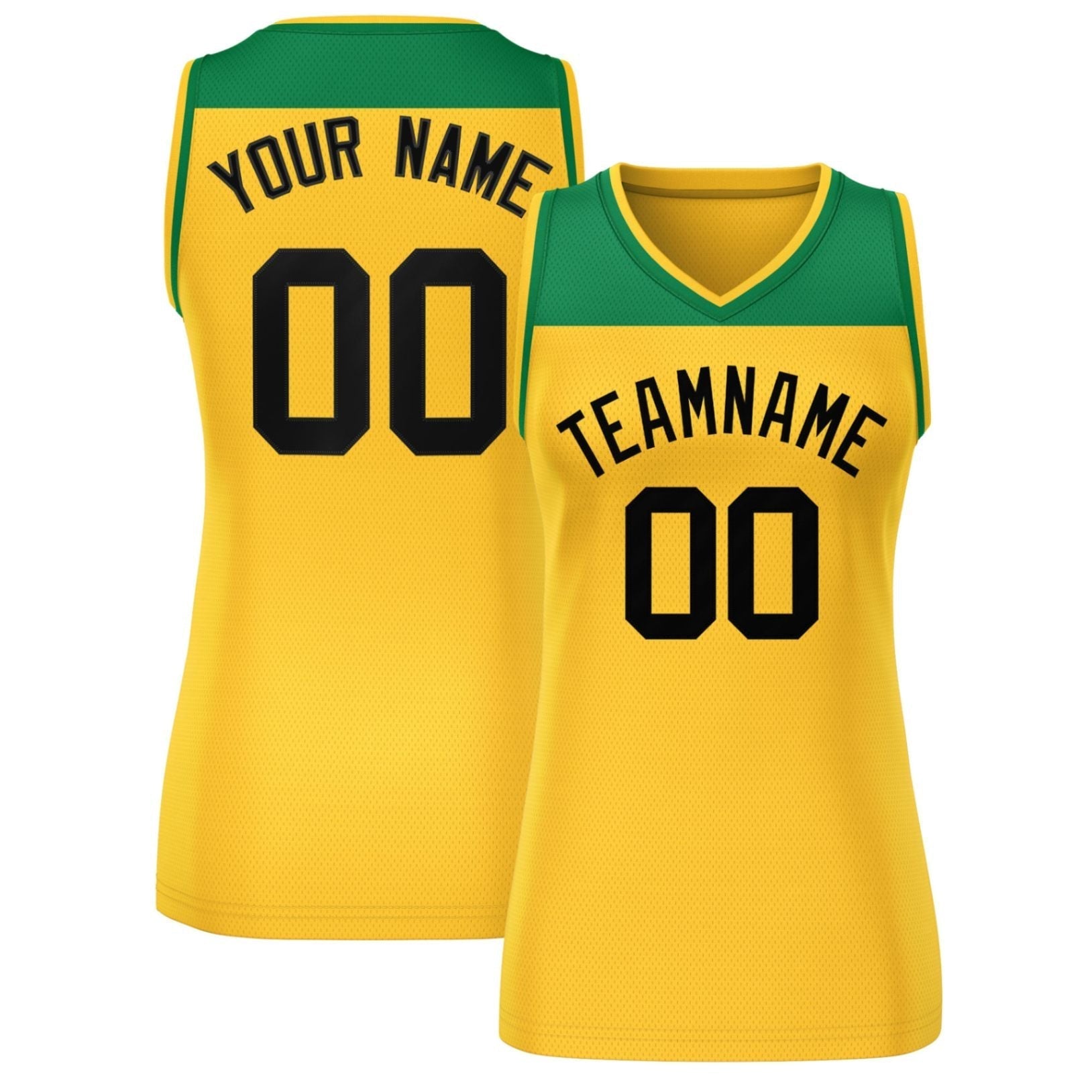 Custom Kelly Green Gold Color Block Fashion Tops Mesh Netball Dress For Women