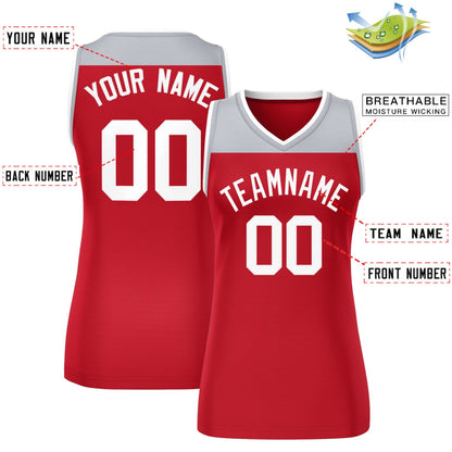 Custom Gray Red Color Block Fashion Tops Mesh Netball Dress For Women