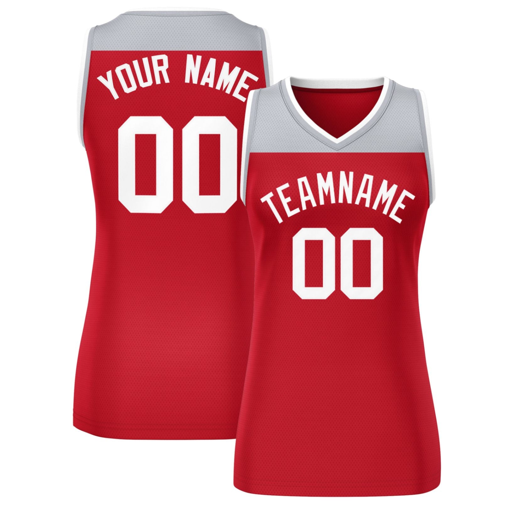 Custom Gray Red Color Block Fashion Tops Mesh Netball Dress For Women