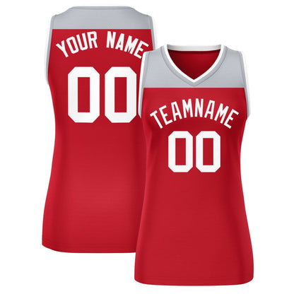 Custom Gray Red Color Block Fashion Tops Mesh Netball Dress For Women