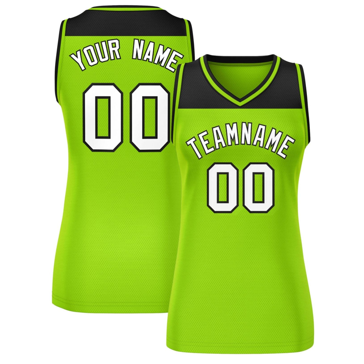Custom Black Neon Green Color Block Fashion Tops Mesh Netball Dress For Women