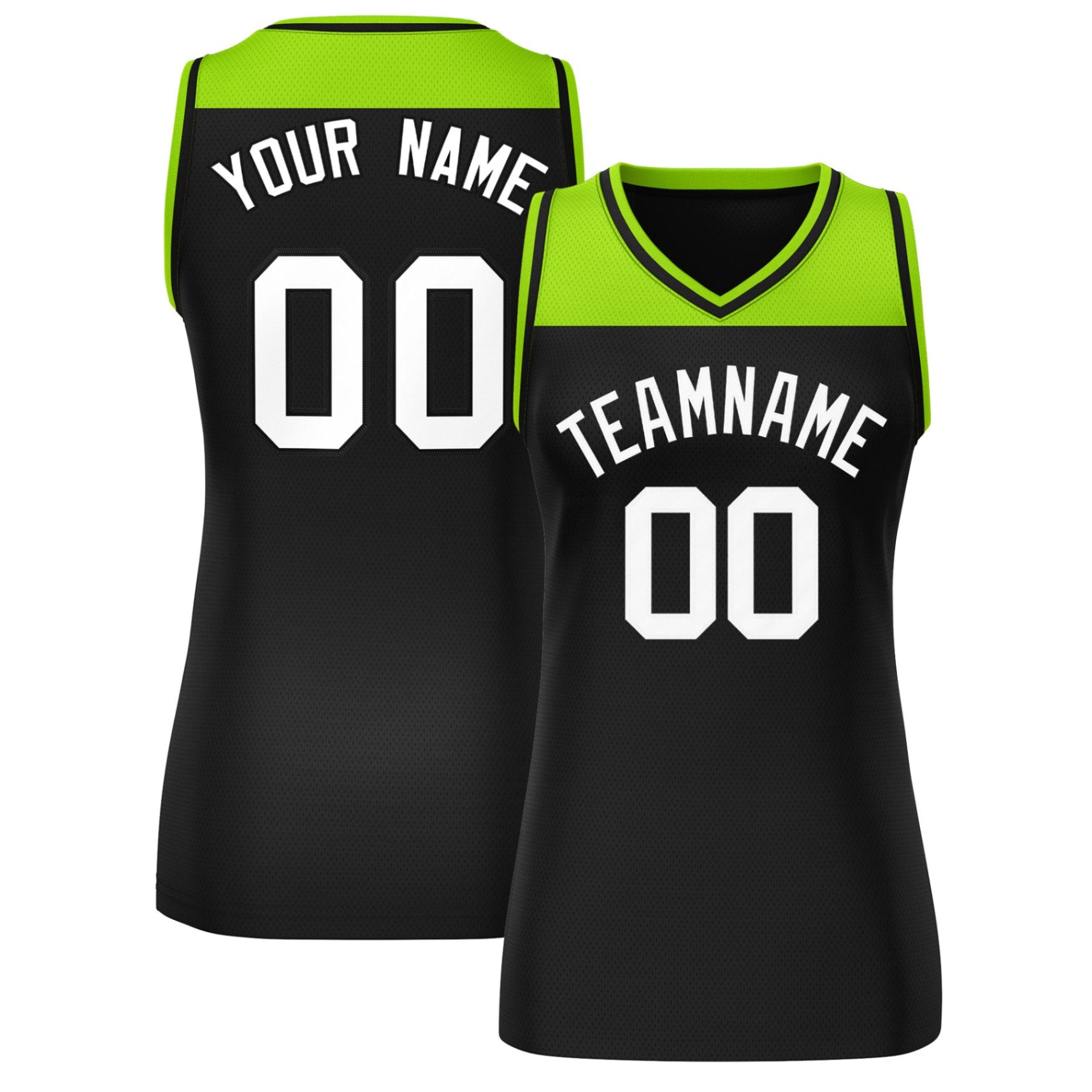 Custom Neon Green Black Color Block Fashion Tops Mesh Netball Dress For Women