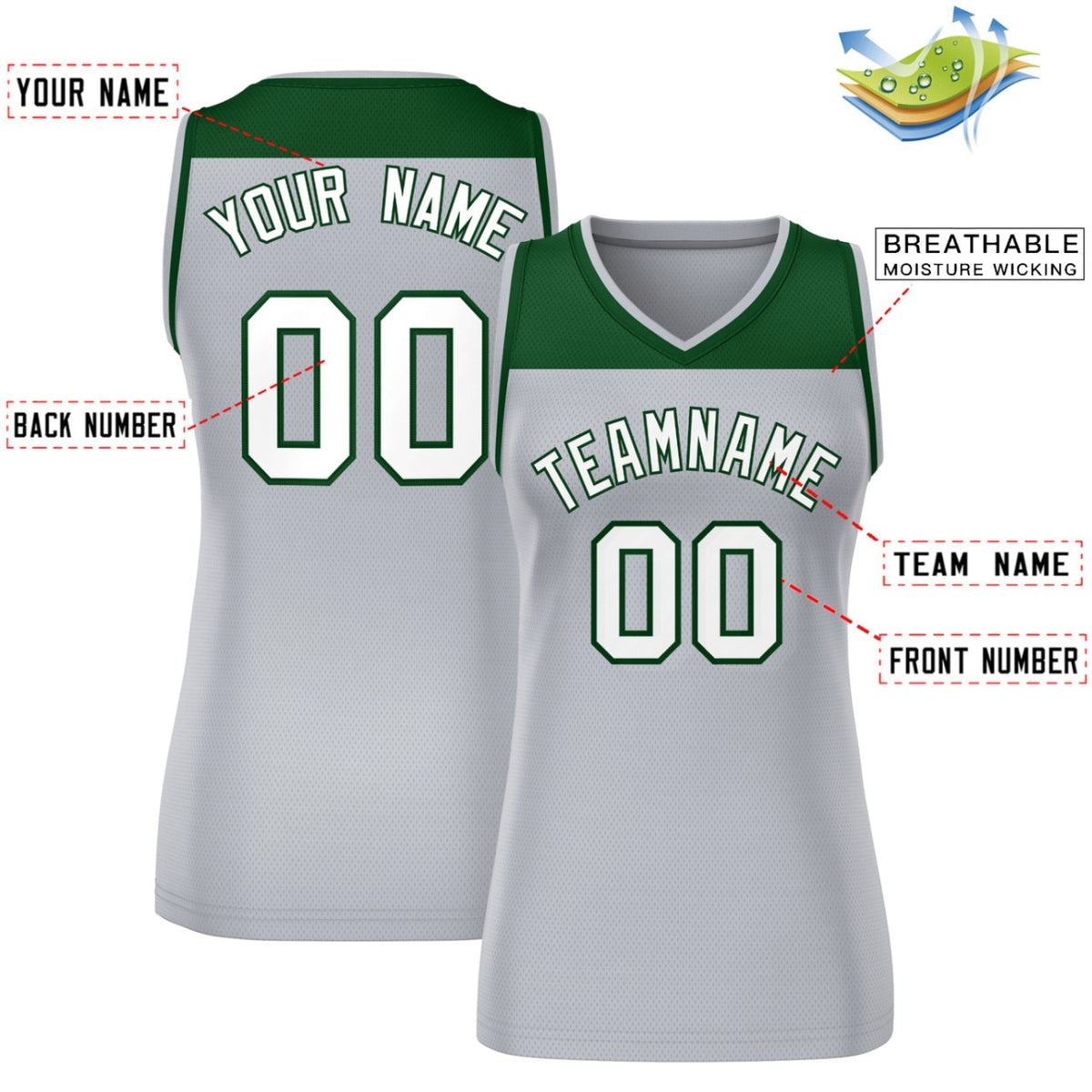 Custom Green Gray Color Block Fashion Tops Mesh Netball Dress For Women