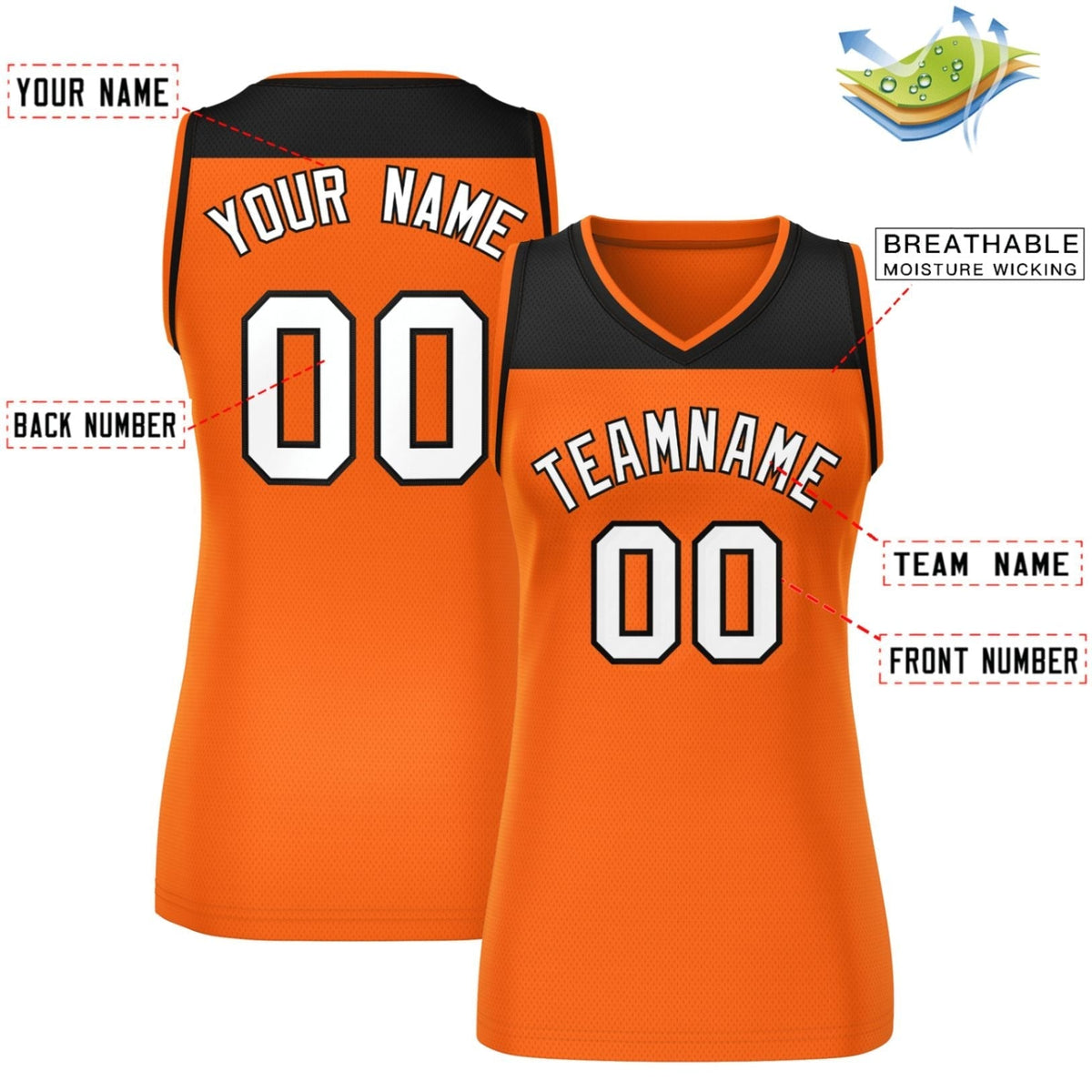 Custom Black Orange Color Block Fashion Tops Mesh Netball Dress For Women