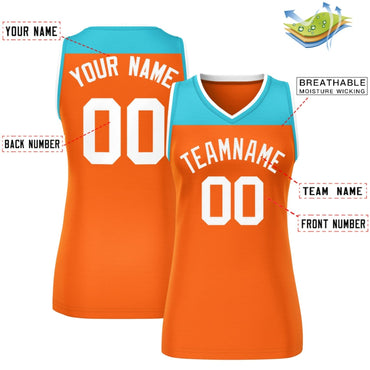 Custom Aqua Orange Color Block Fashion Tops Mesh Netball Dress For Women