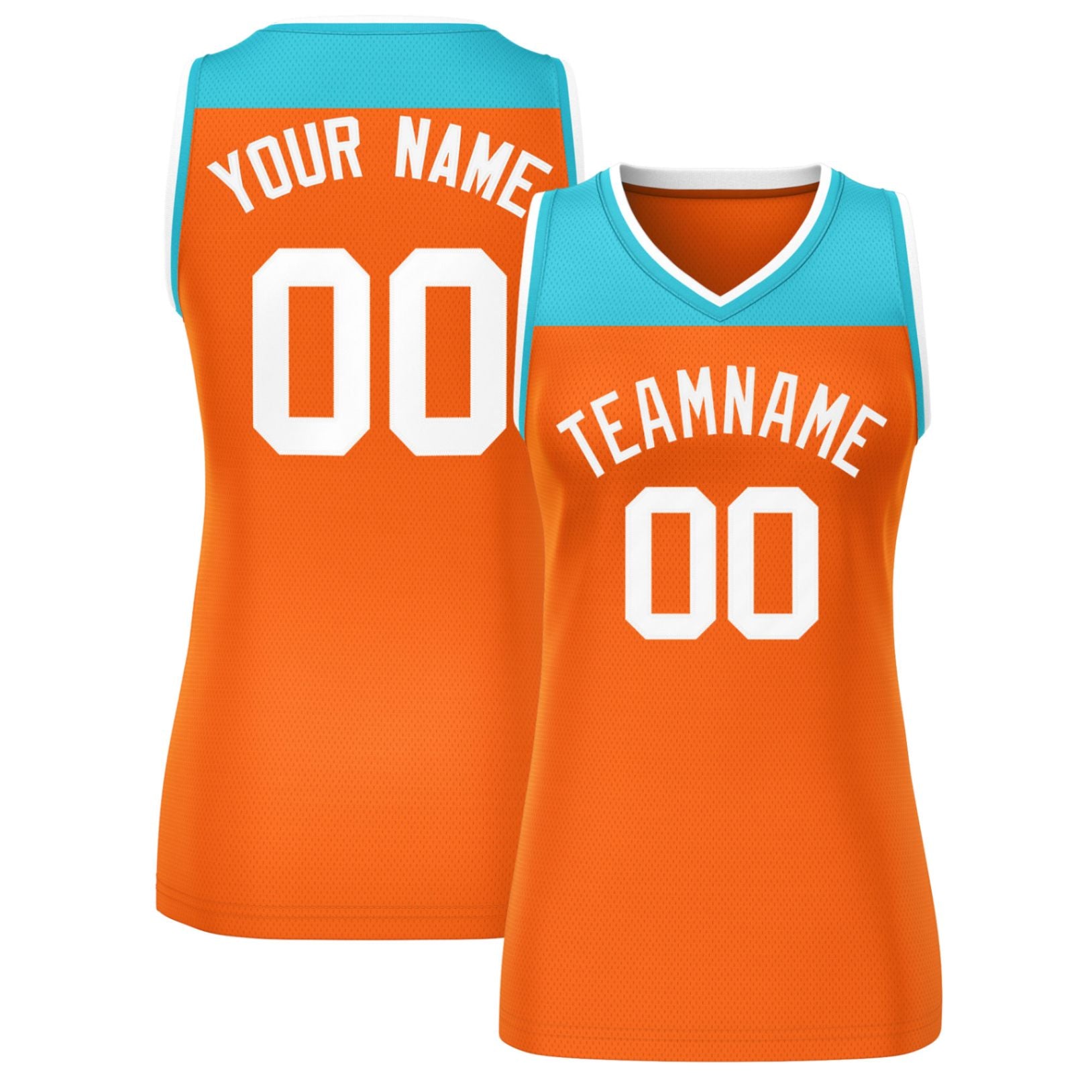 Custom Aqua Orange Color Block Fashion Tops Mesh Netball Dress For Women