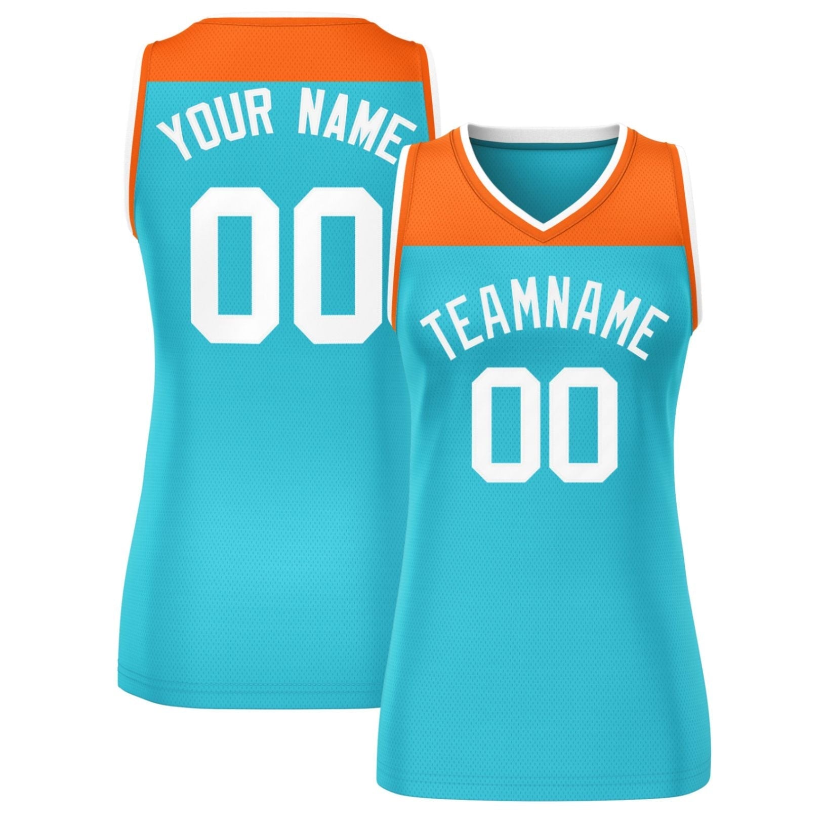 Custom Orange Aqua Color Block Fashion Tops Mesh Netball Dress For Women