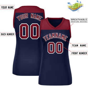 Custom Crimson Navy Color Block Fashion Tops Mesh Netball Dress For Women