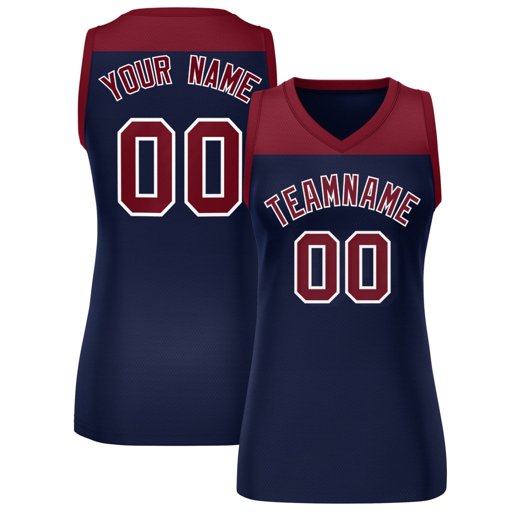 Custom Crimson Navy Color Block Fashion Tops Mesh Netball Dress For Women