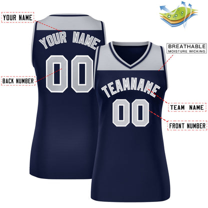 Custom Gray Navy Color Block Fashion Tops Mesh Netball Dress For Women