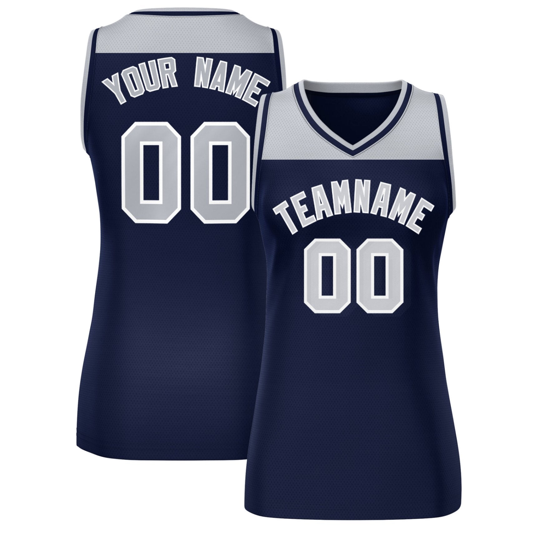 Custom Gray Navy Color Block Fashion Tops Mesh Netball Dress For Women