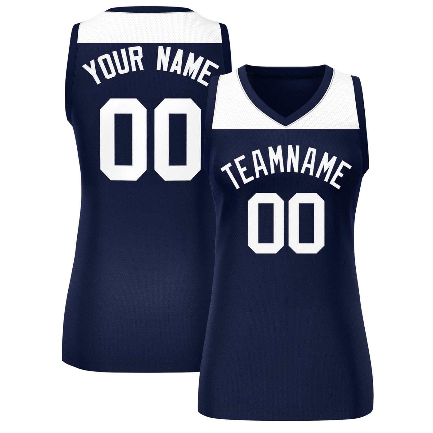 Custom White Navy Color Block Fashion Tops Mesh Netball Dress For Women