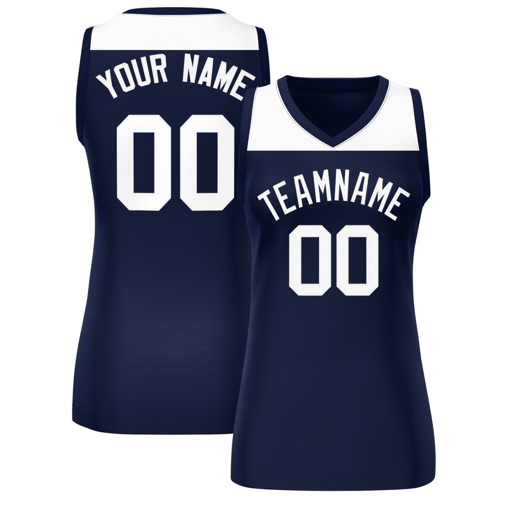 Custom White Navy Color Block Fashion Tops Mesh Netball Dress For Women