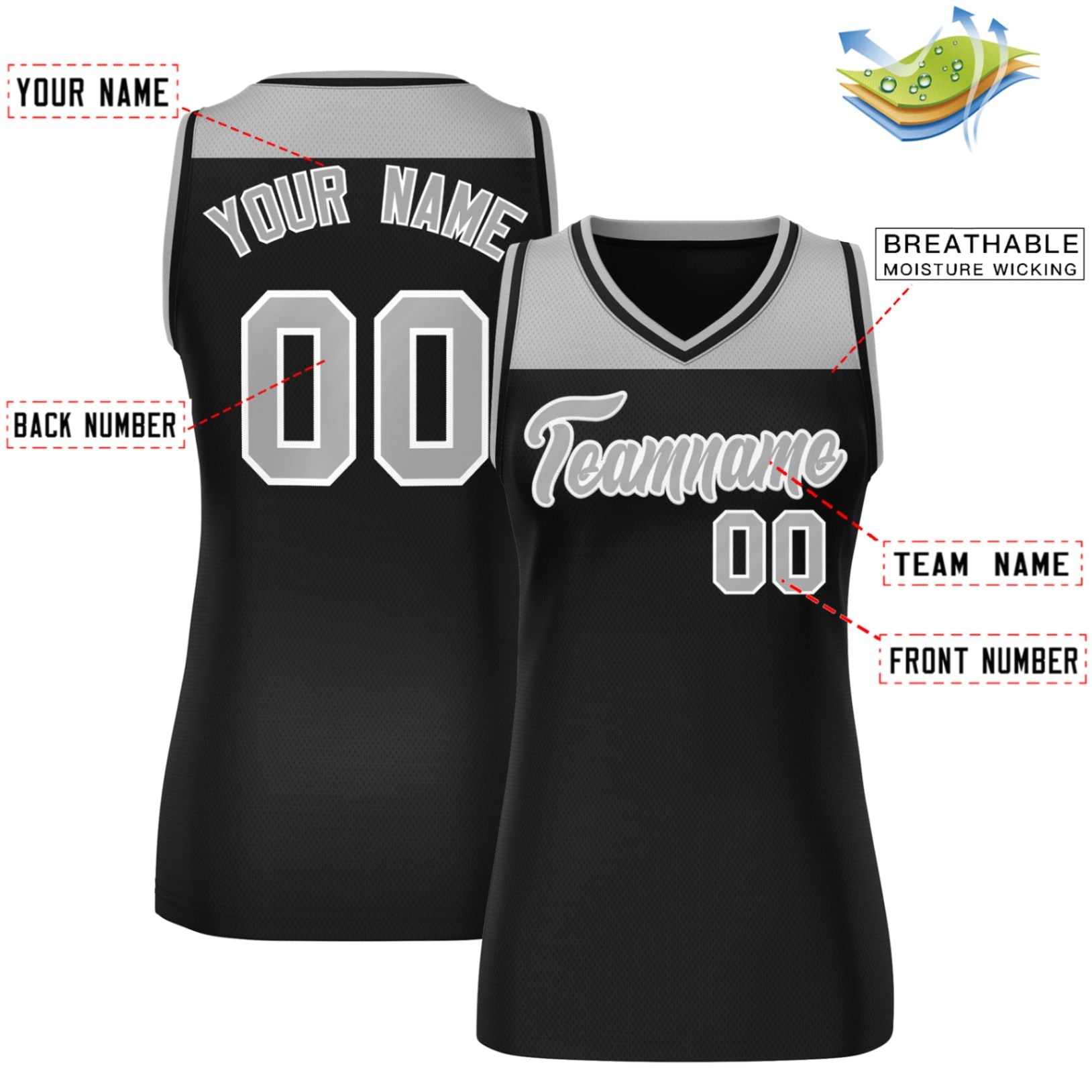 Custom Gray Black Color Block Fashion Tops Mesh Netball Dress For Women