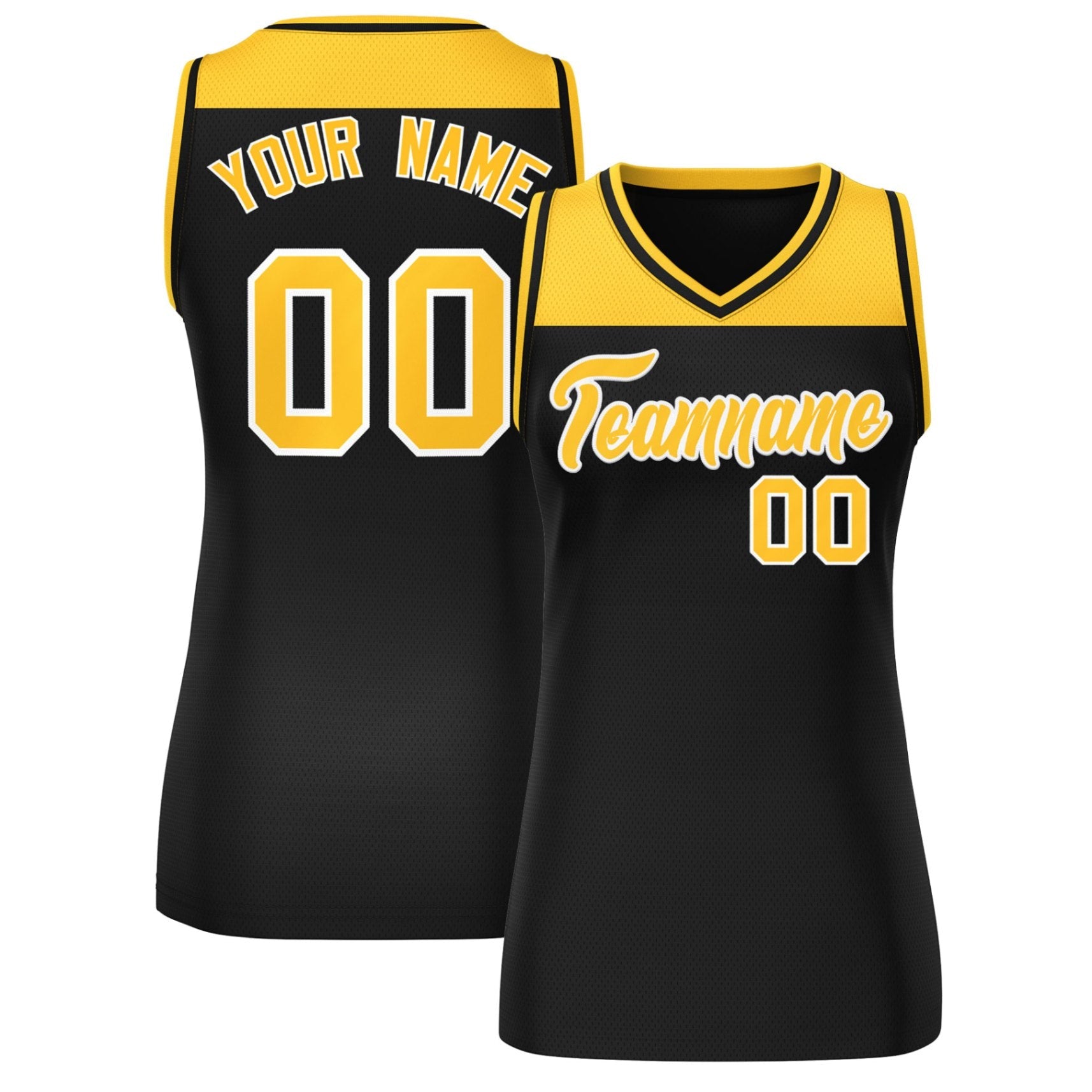Custom Gold Black Color Block Fashion Tops Mesh Netball Dress For Women