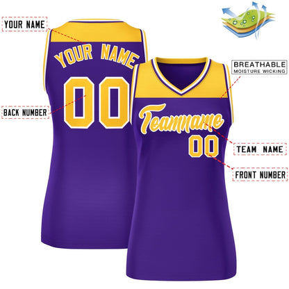 Custom Gold Purple Color Block Fashion Tops Mesh Netball Dress For Women