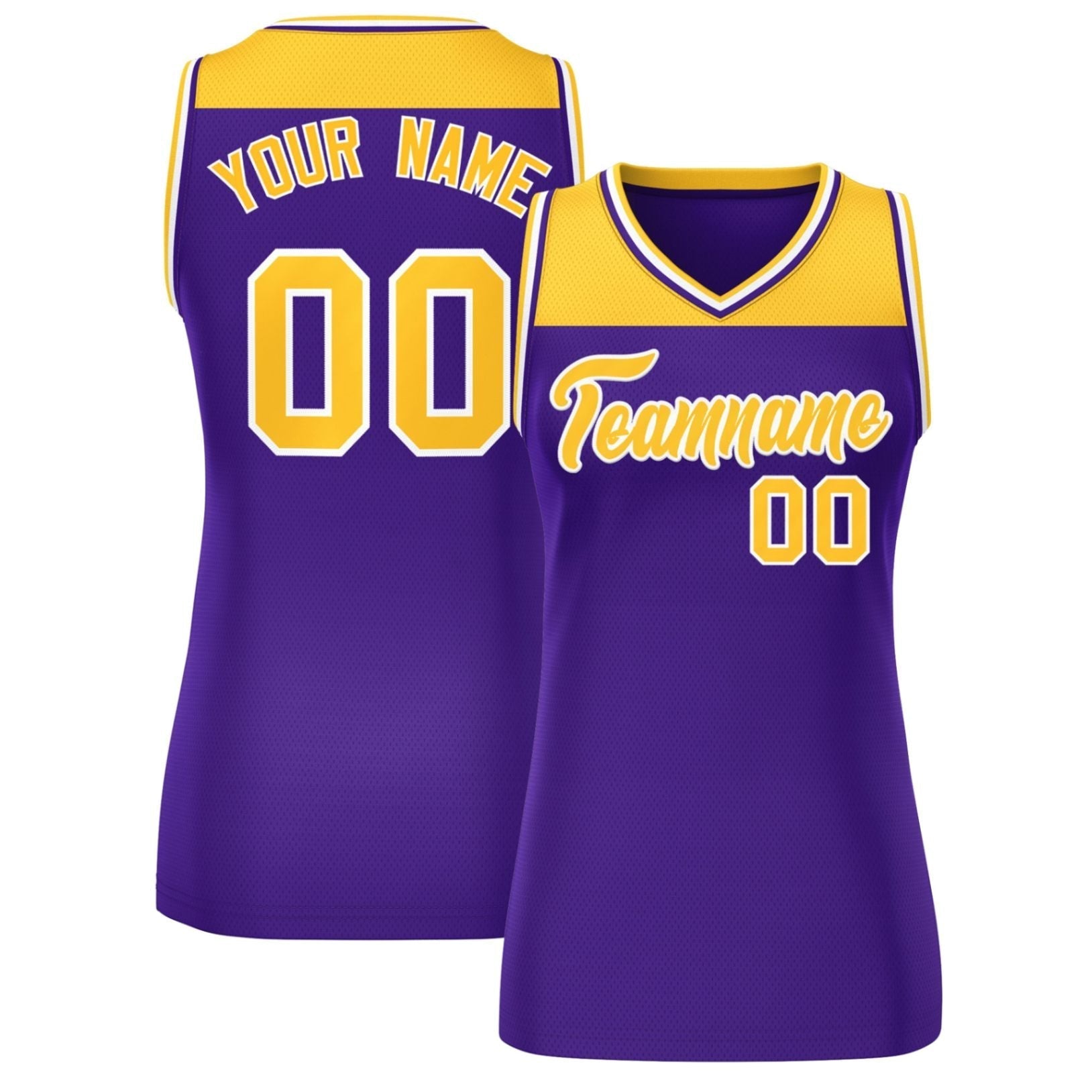 Custom Gold Purple Color Block Fashion Tops Mesh Netball Dress For Women