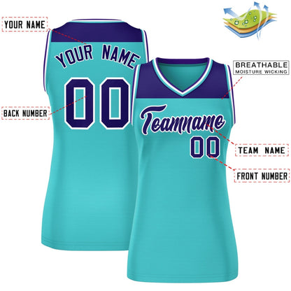 Custom Purple Aqua Color Block Fashion Tops Mesh Netball Dress For Women
