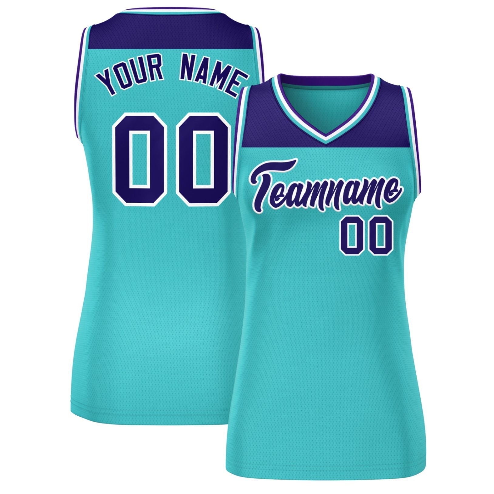 Custom Purple Aqua Color Block Fashion Tops Mesh Netball Dress For Women