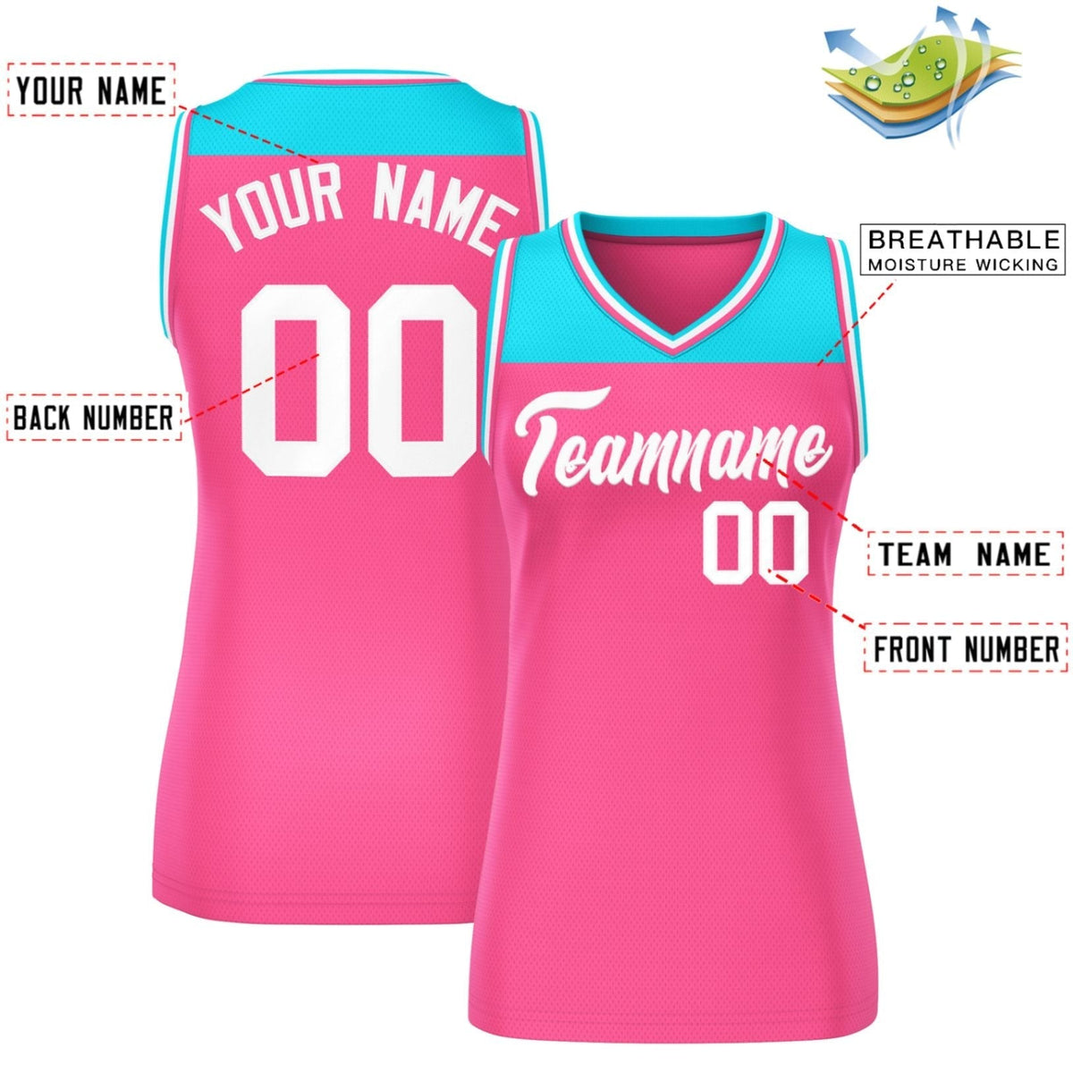 Custom Powder Blue Pink Color Block Fashion Tops Mesh Netball Dress For Women