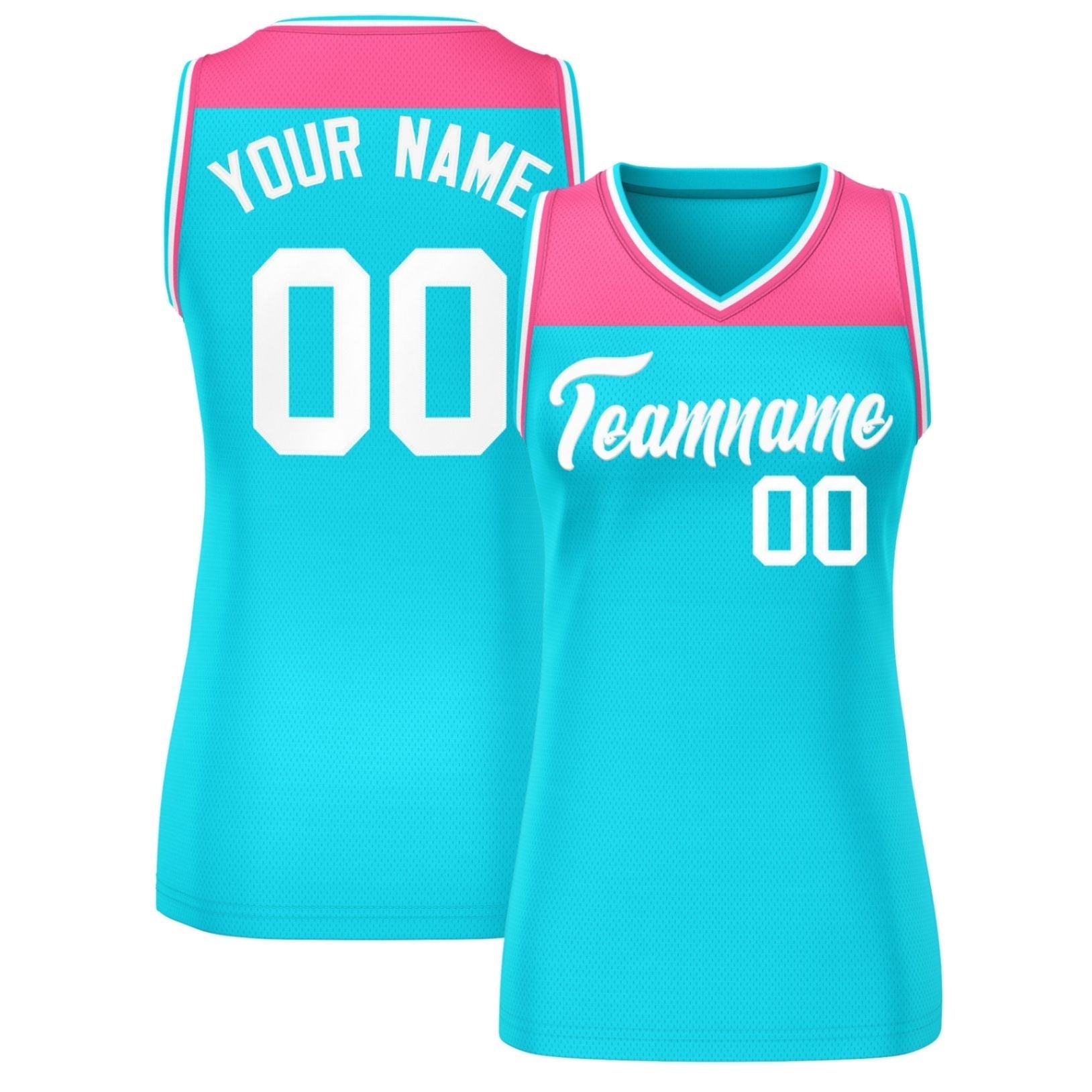 Custom Pink Powder Blue Color Block Fashion Tops Mesh Netball Dress For Women