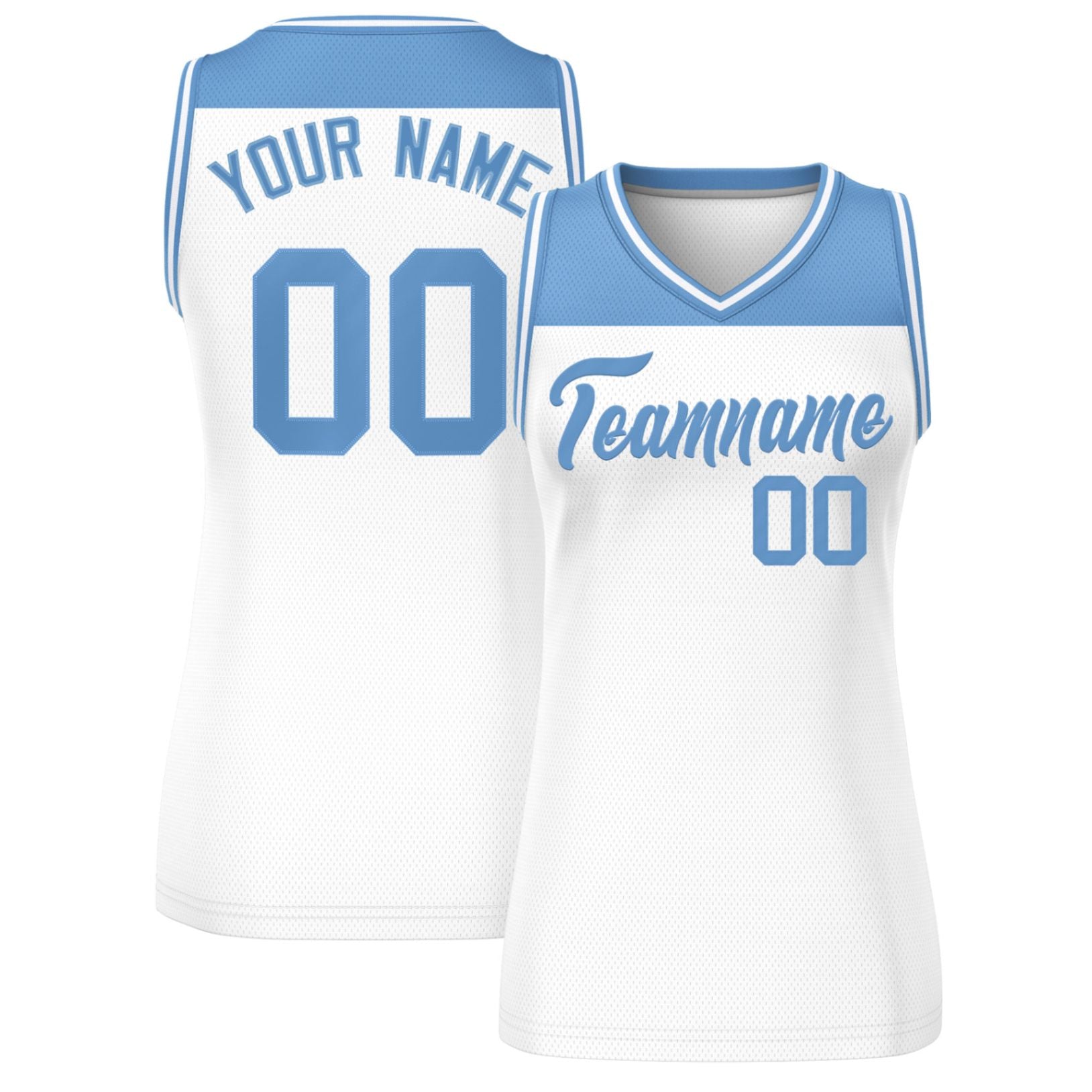 Custom Light Blue White Color Block Fashion Tops Mesh Netball Dress For Women