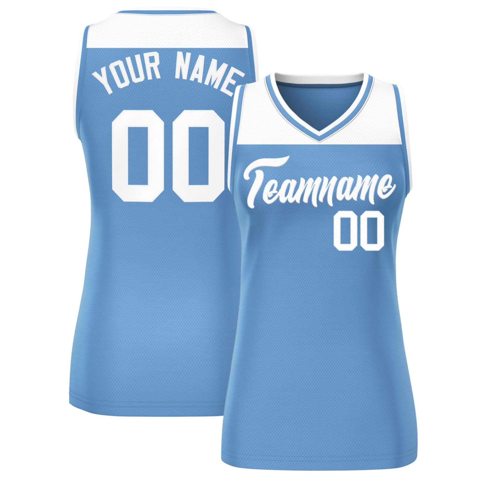 Custom White Light Blue Color Block Fashion Tops Mesh Netball Dress For Women