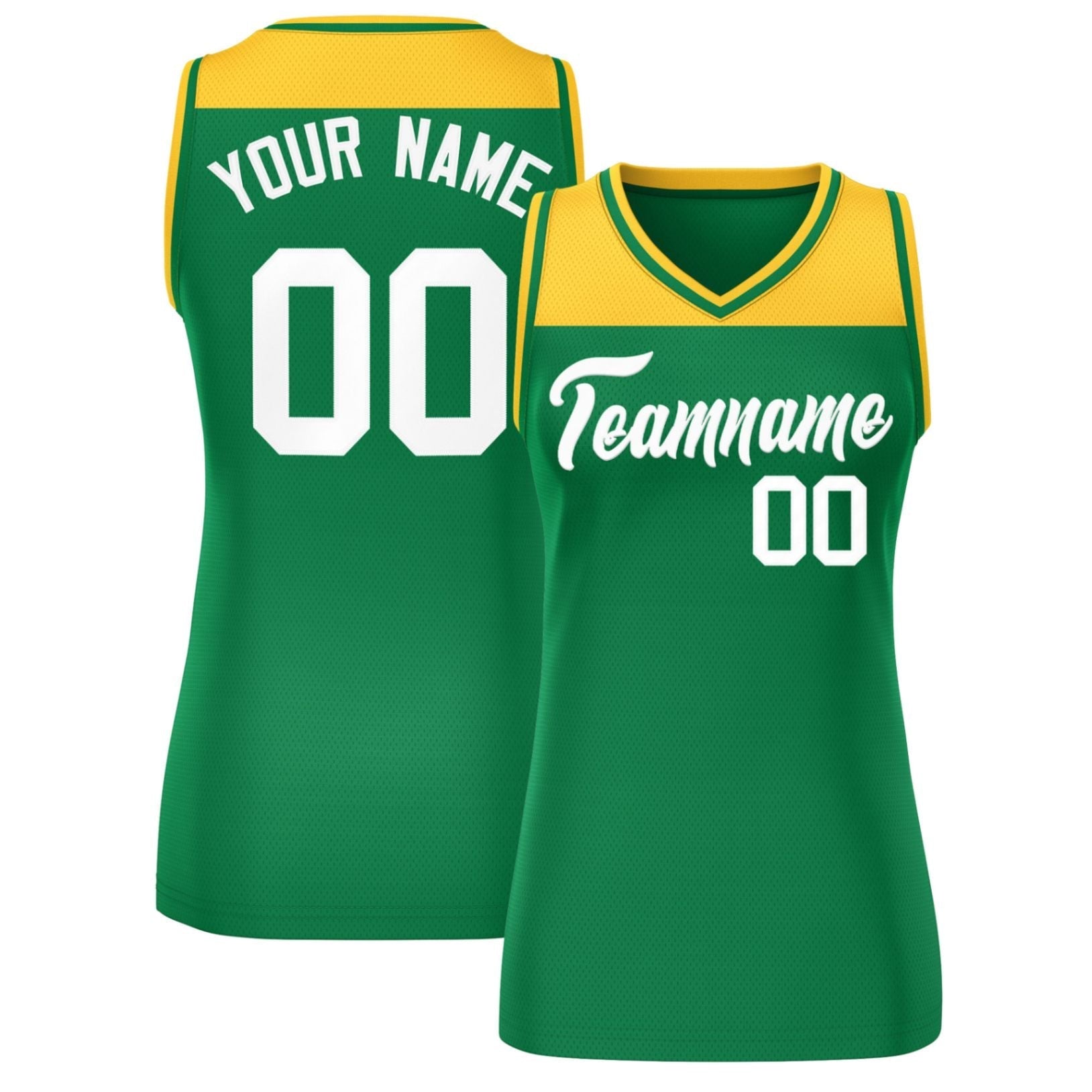Custom Gold Kelly Green Color Block Fashion Tops Mesh Netball Dress For Women