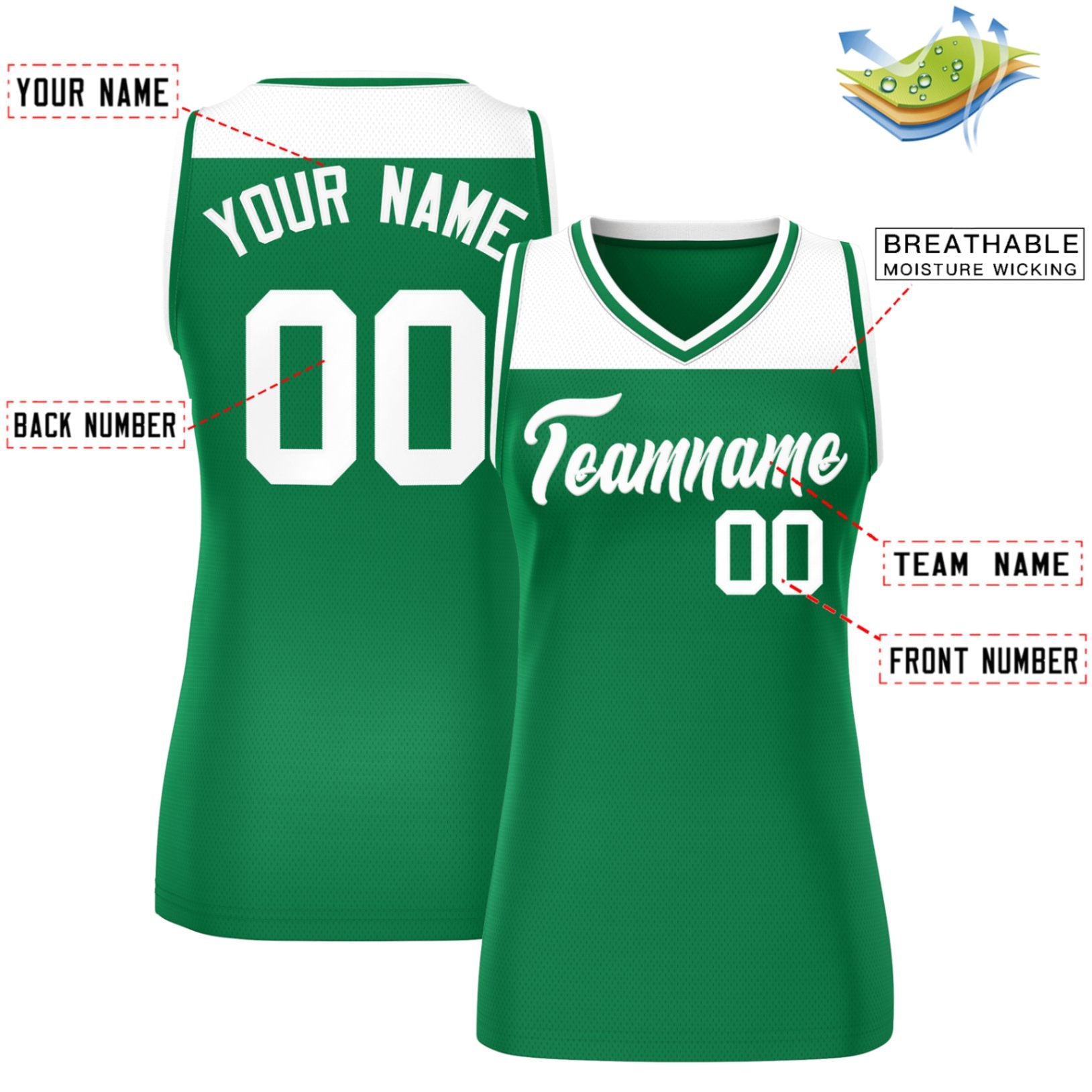Custom White Kelly Green Color Block Fashion Tops Mesh Netball Dress For Women