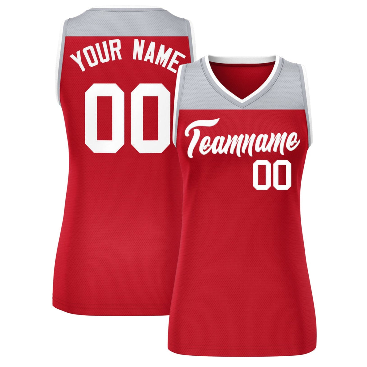 Custom Gray Red Color Block Fashion Tops Mesh Netball Dress For Women