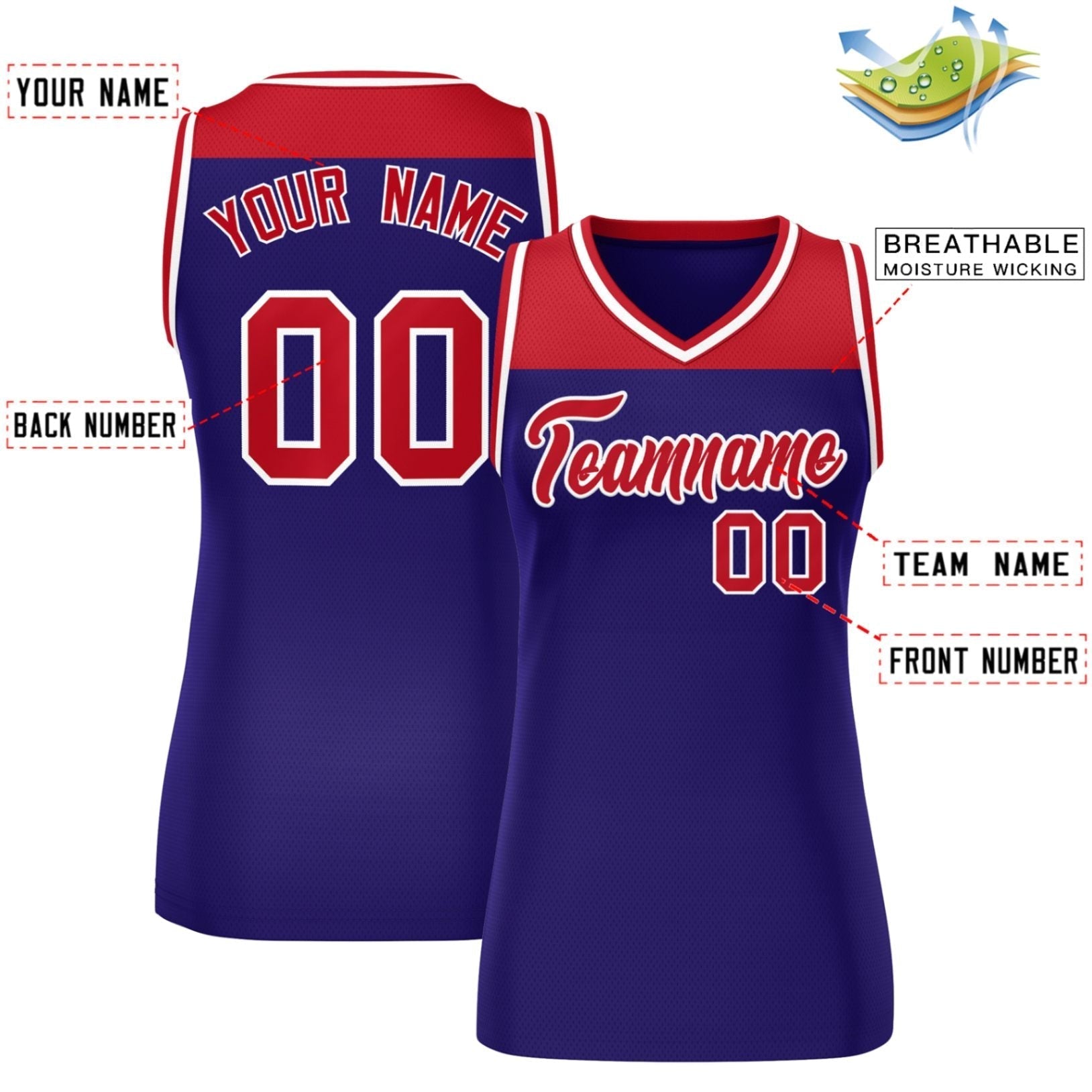 Custom Red Purple Color Block Fashion Tops Mesh Netball Dress For Women
