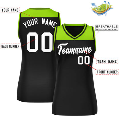 Custom Neon Green Black Color Block Fashion Tops Mesh Netball Dress For Women