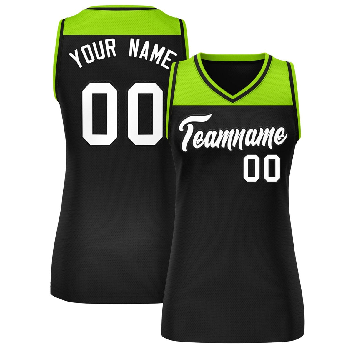 Custom Neon Green Black Color Block Fashion Tops Mesh Netball Dress For Women