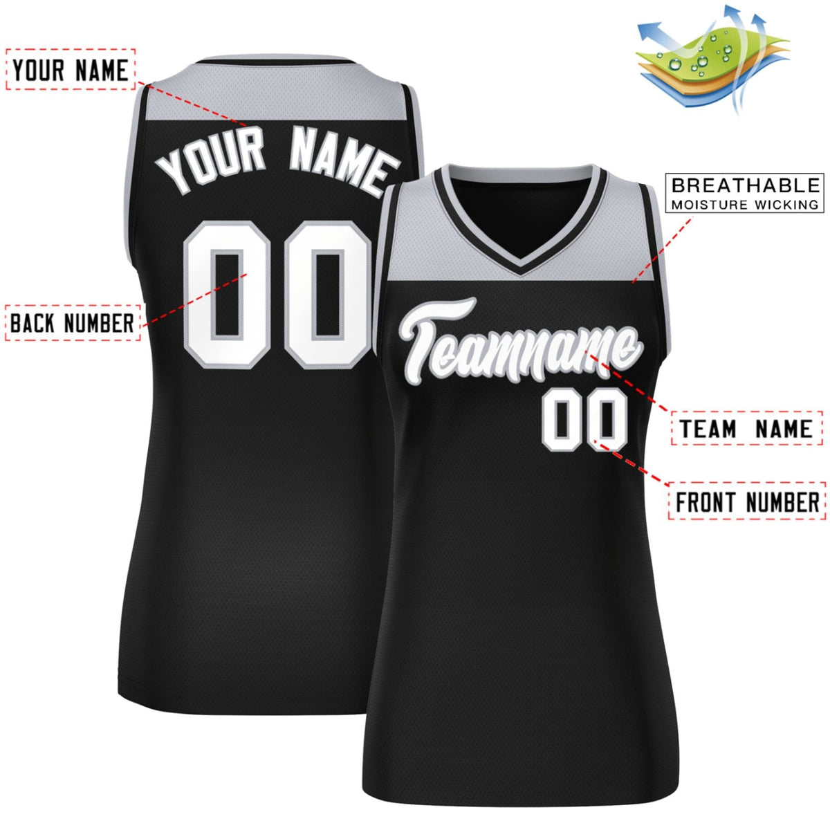 Custom Gray Black Color Block Fashion Tops Mesh Netball Dress For Women