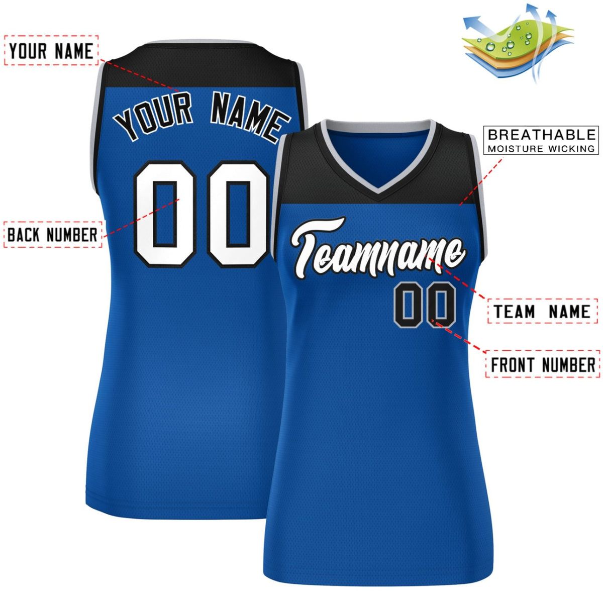 Custom Black Royal Color Block Fashion Tops Mesh Netball Dress For Women