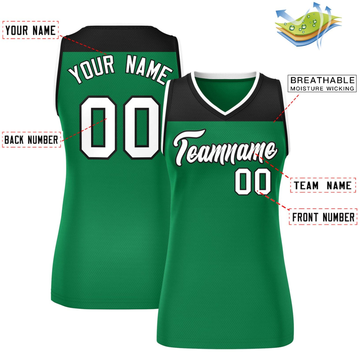 Custom Black Kelly Green Color Block Fashion Tops Mesh Netball Dress For Women