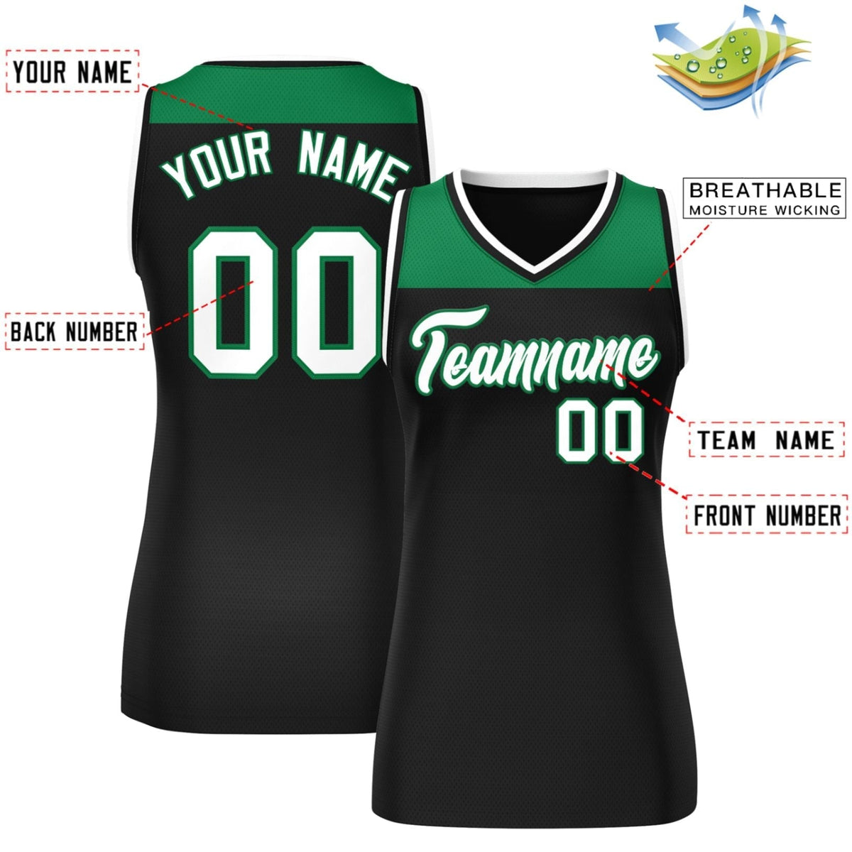Custom Kelly Green Black Color Block Fashion Tops Mesh Netball Dress For Women