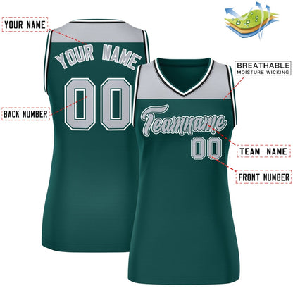 Custom Gray Midnight Green Color Block Fashion Tops Mesh Netball Dress For Women