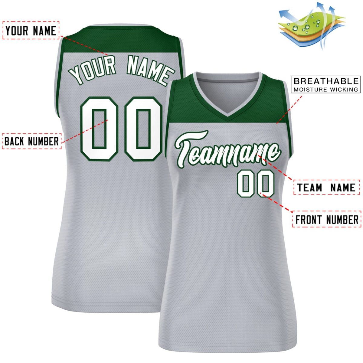 Custom Green Gray Color Block Fashion Tops Mesh Netball Dress For Women