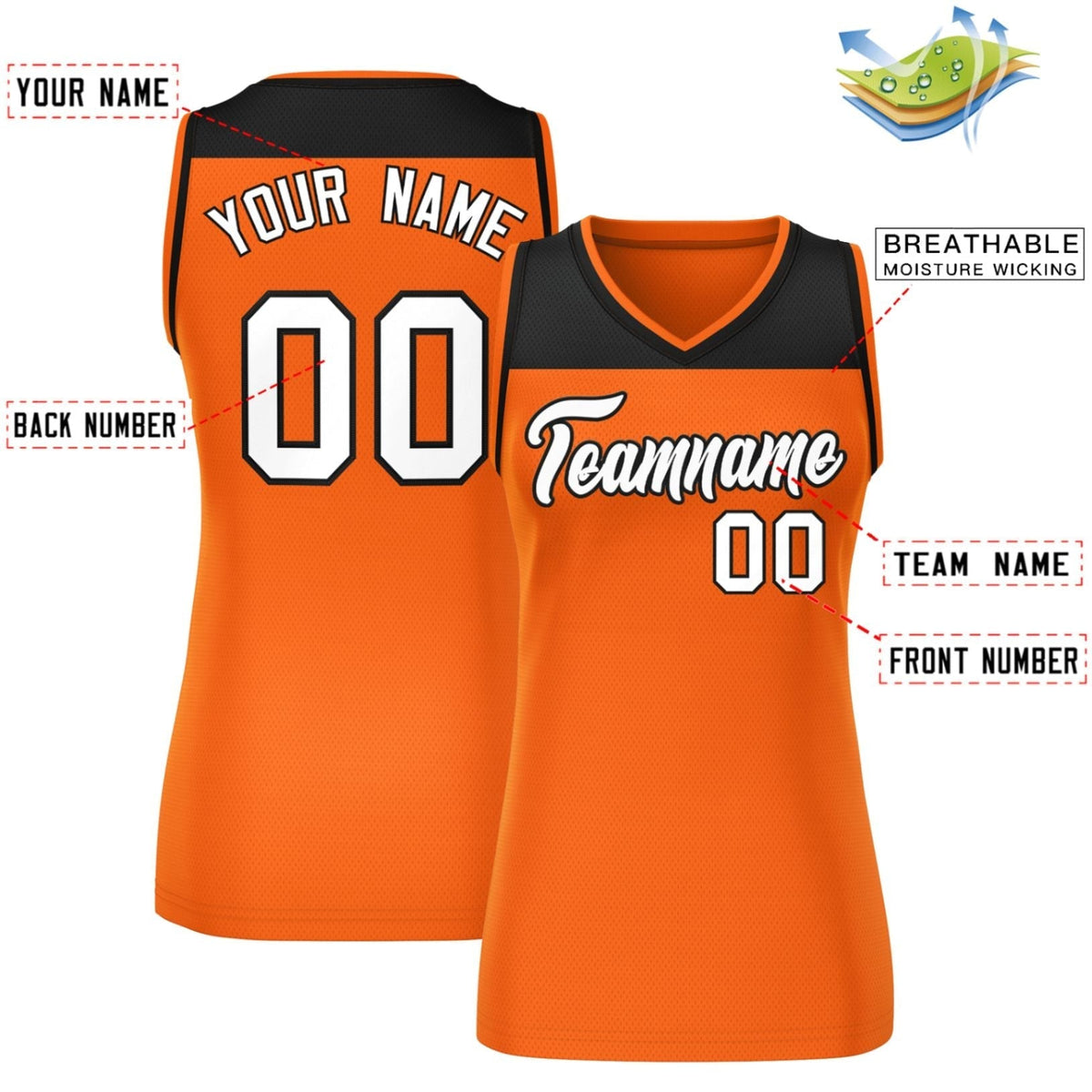 Custom Black Orange Color Block Fashion Tops Mesh Netball Dress For Women