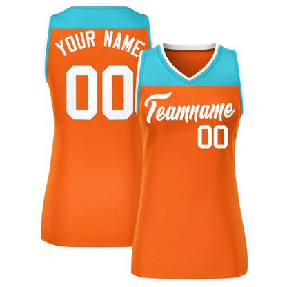 Custom Aqua Orange Color Block Fashion Tops Mesh Netball Dress For Women