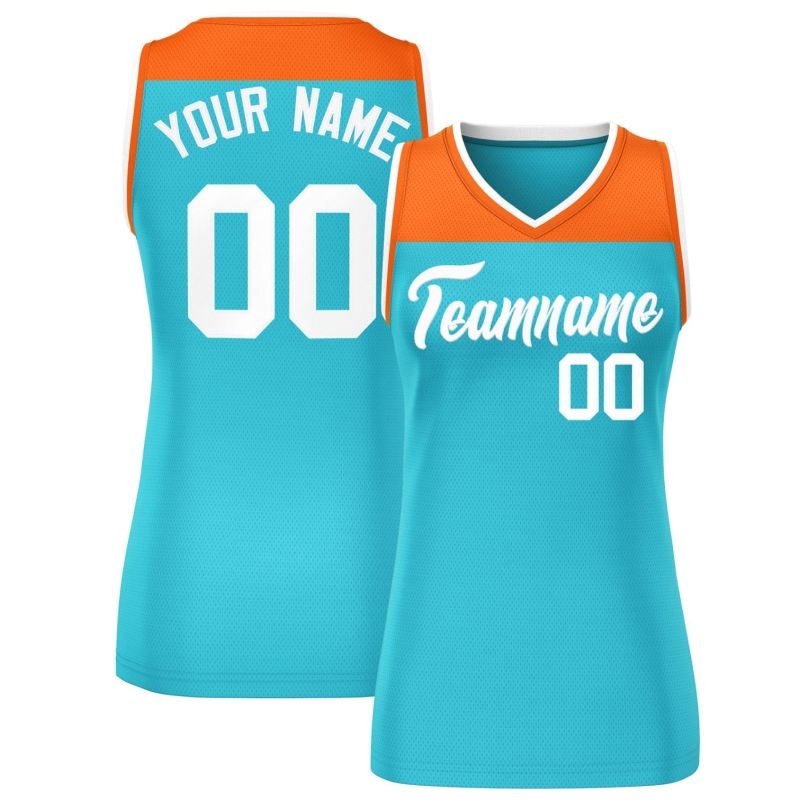 Custom Orange Aqua Color Block Fashion Tops Mesh Netball Dress For Women