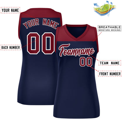 Custom Crimson Navy Color Block Fashion Tops Mesh Netball Dress For Women