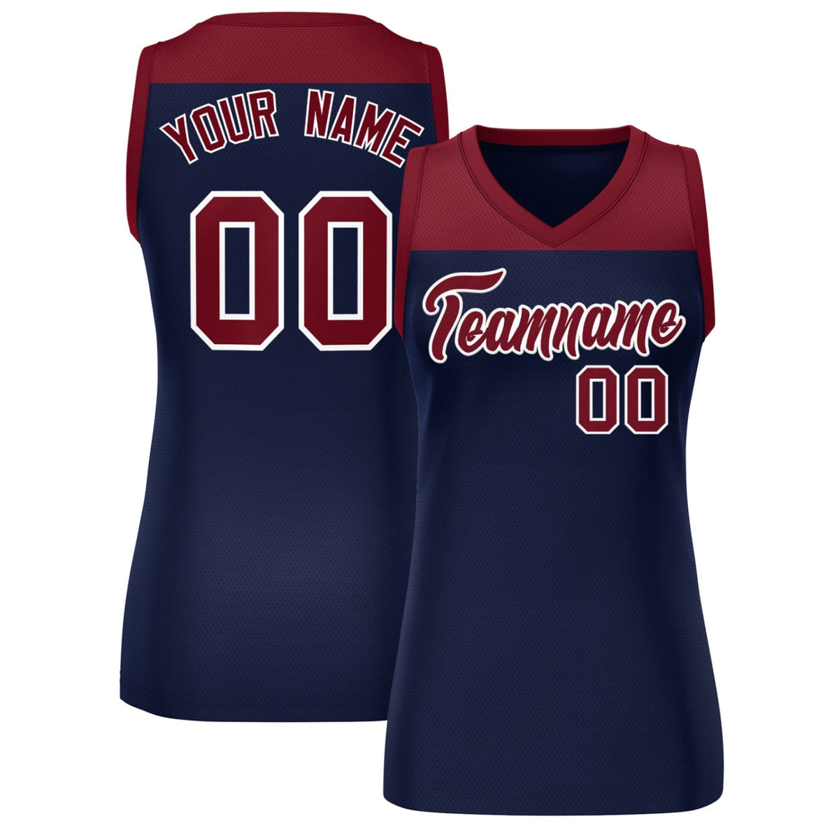 Custom Crimson Navy Color Block Fashion Tops Mesh Netball Dress For Women